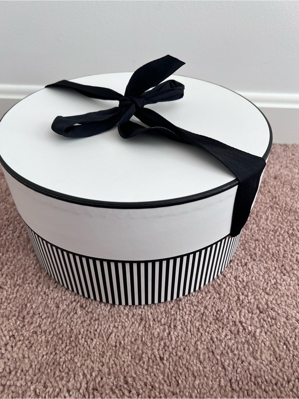 Striped Round Hat Box with Black Bow